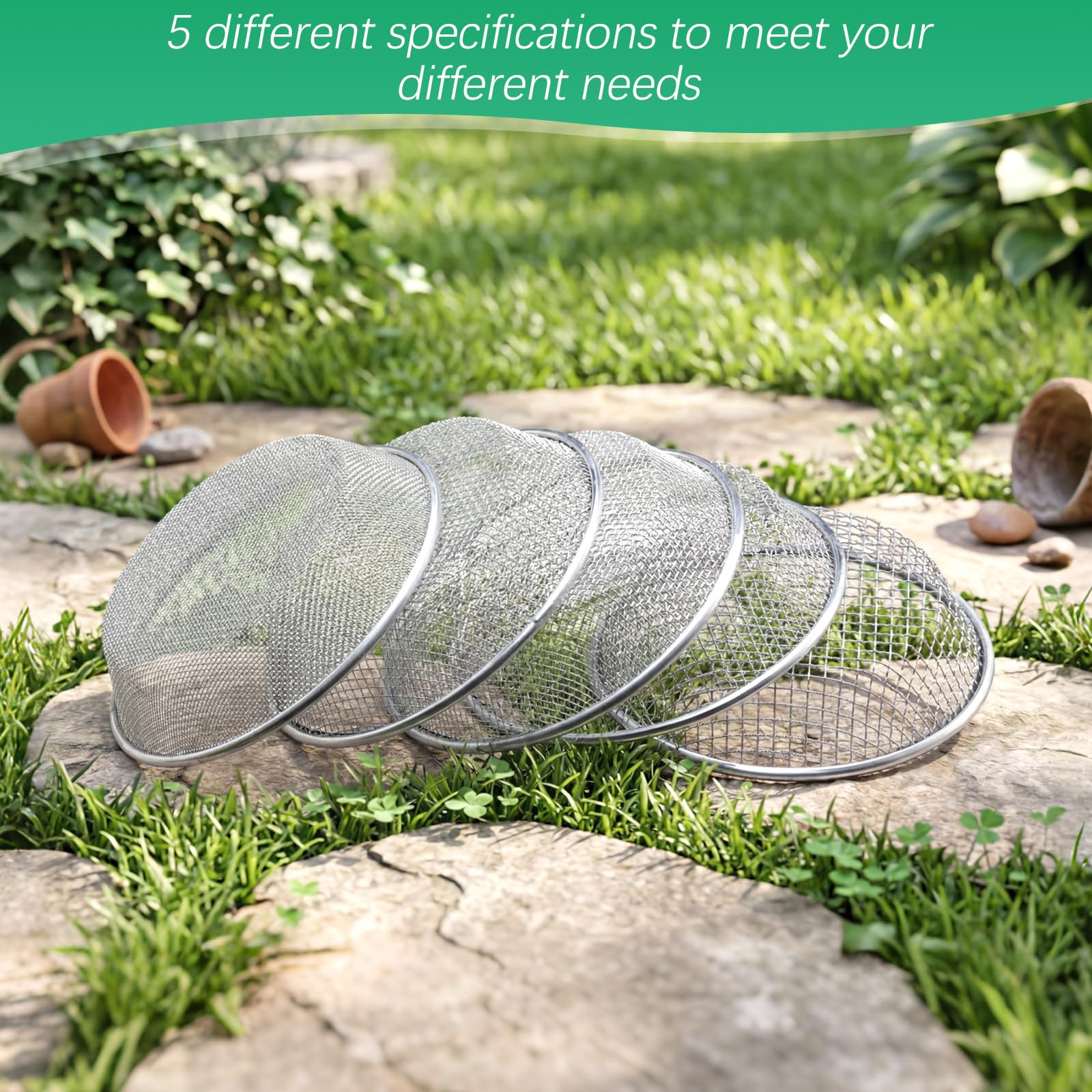 Ferrochef gardener using sifter over garden bed for faster rock removal