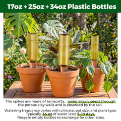 Ferrochef spike inserted in pot, hands-free plant hydration benefit