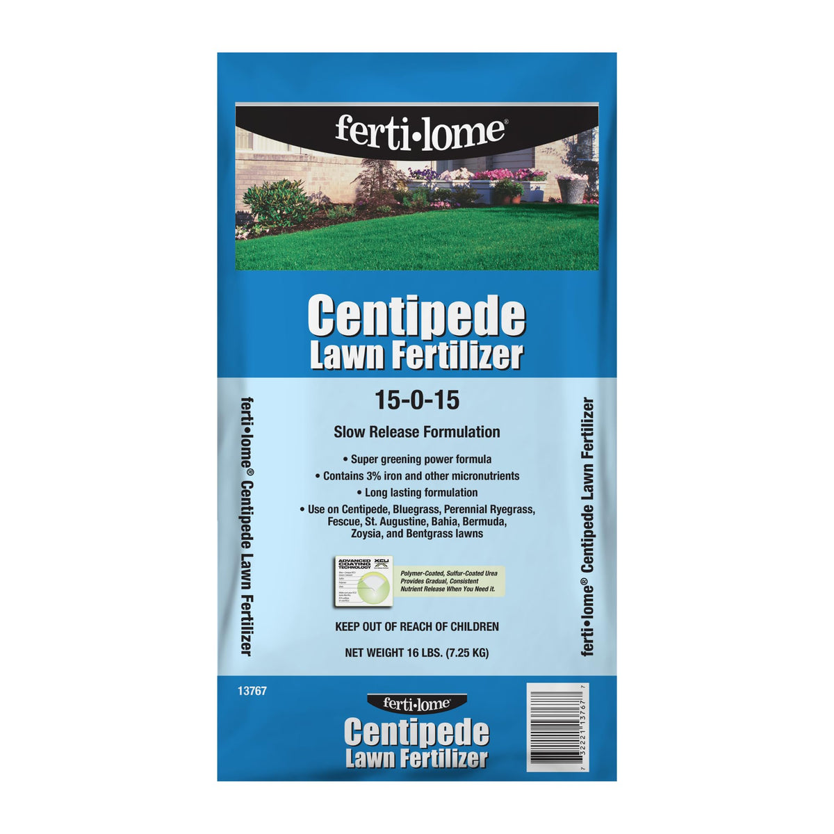 ferti-lome front packaging showing 15-0-15 formula and coverage benefits