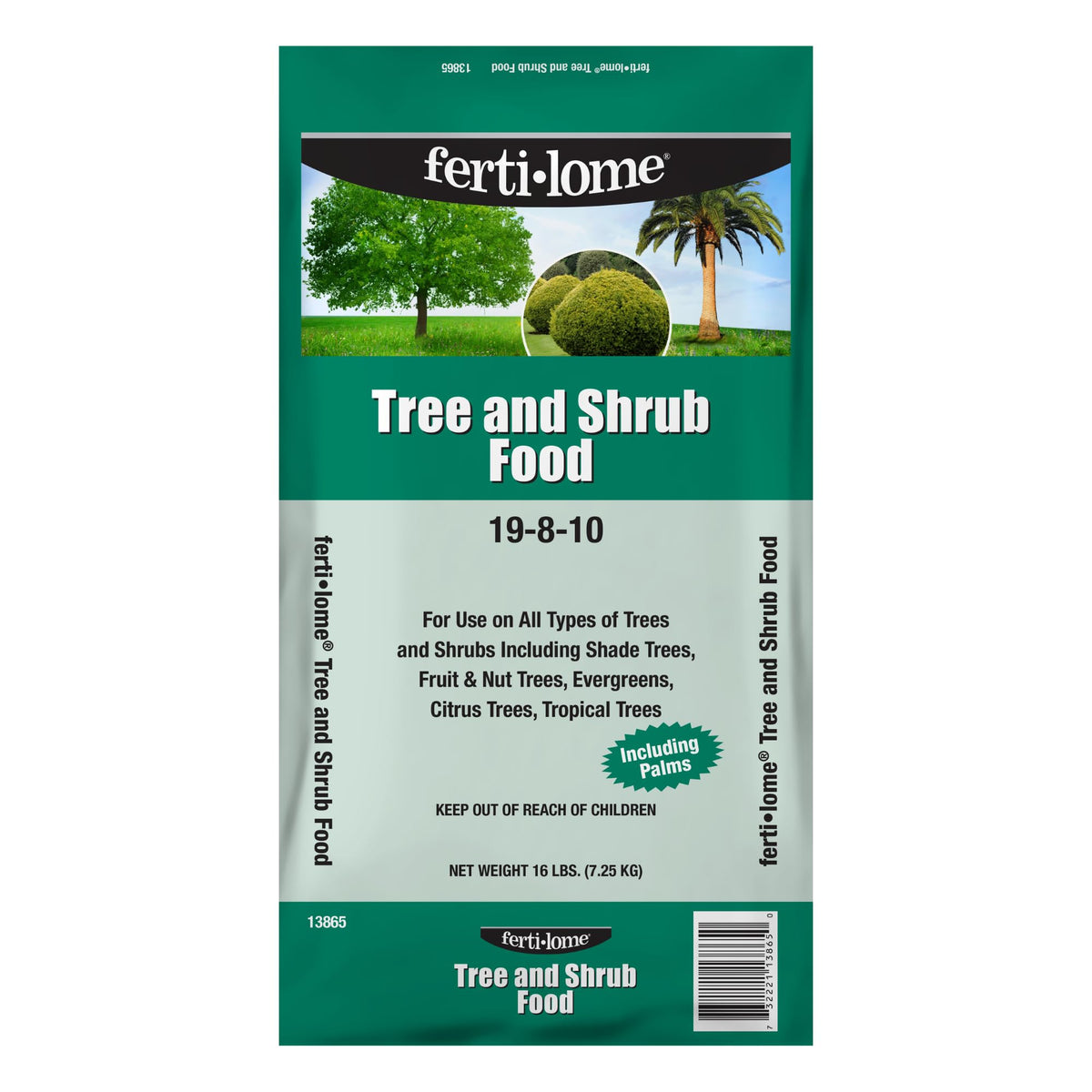 ferti-lome 16 lb bag front packaging showing product name and benefits for healthy trees