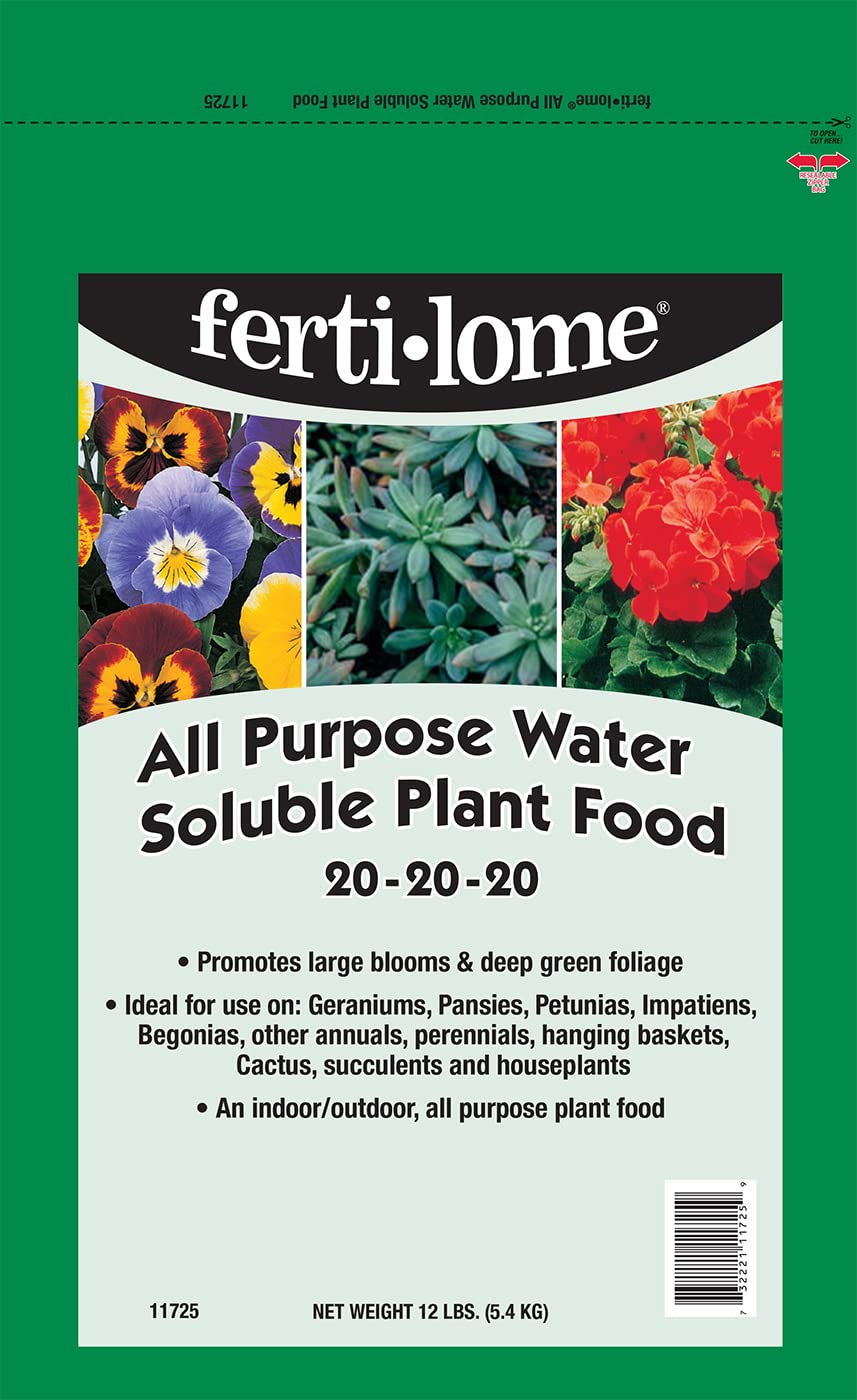 ferti-lome front packaging showing 20-20-20 label and 12 lb container, clear product information for easy use