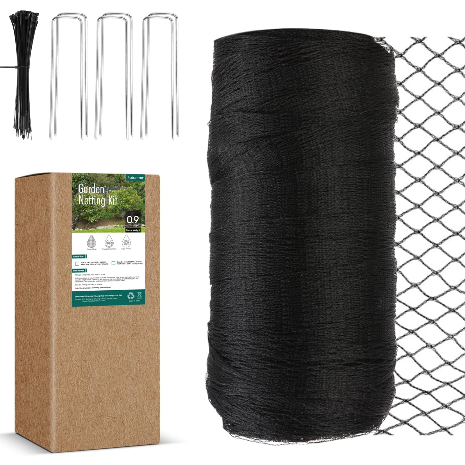 Fetanten front view of net roll showing kit contents and coverage benefits