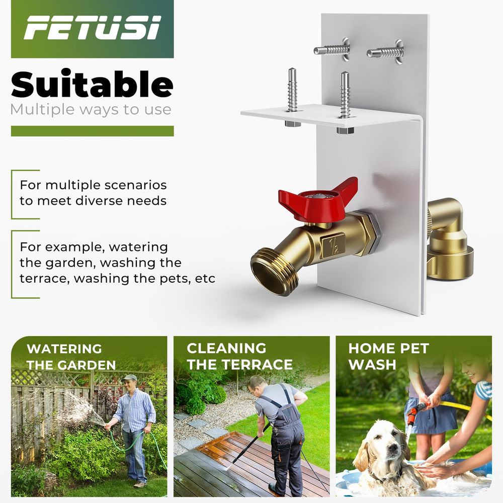 FETUSI hose attached to spigot in garden demonstrating convenient watering