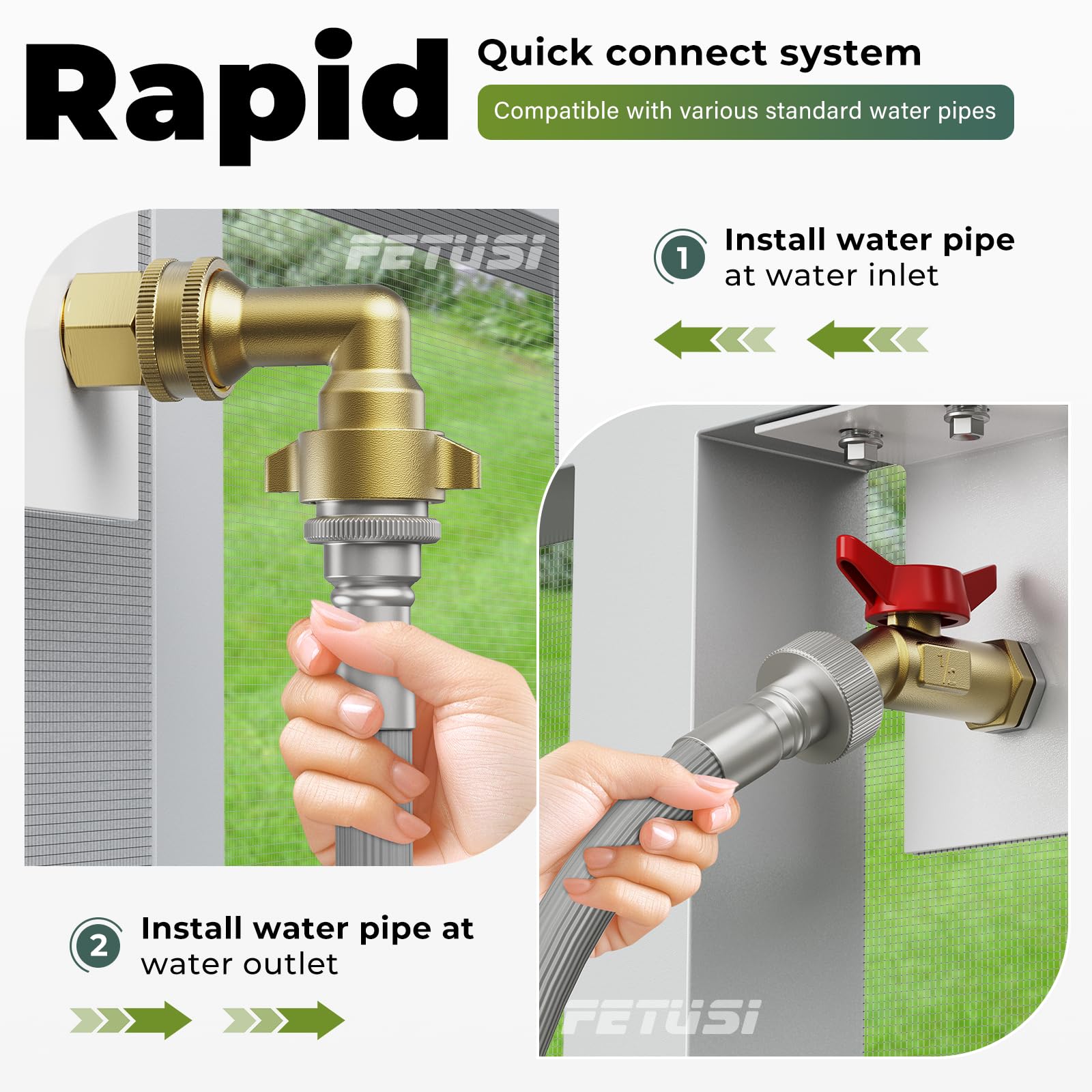 FETUSI kit installed on a patio door illustrating practical outdoor water use