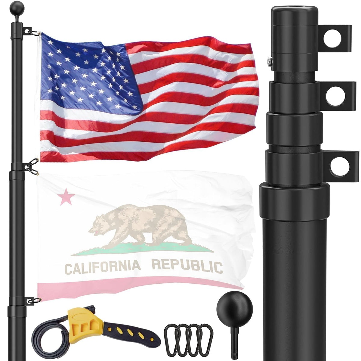 FFILY 25 FT flag pole full height showing stable display benefit