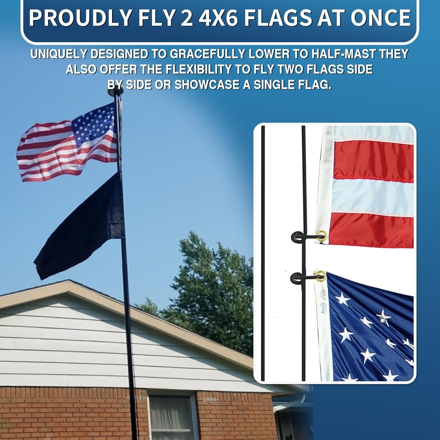 FFILY flag pole installed in yard showing stable display and visibility