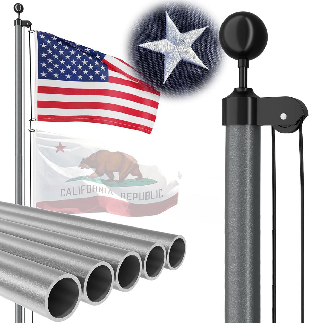 FFILY front view of 20 ft pole showing tall gray finish and durable stance