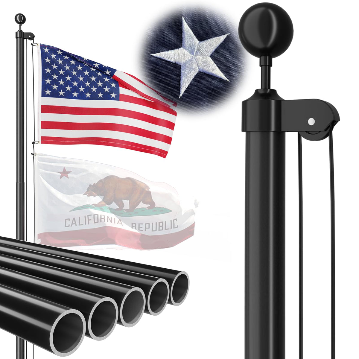 FFILY flag pole full assembled front showing sturdy 25 ft structure and curb appeal