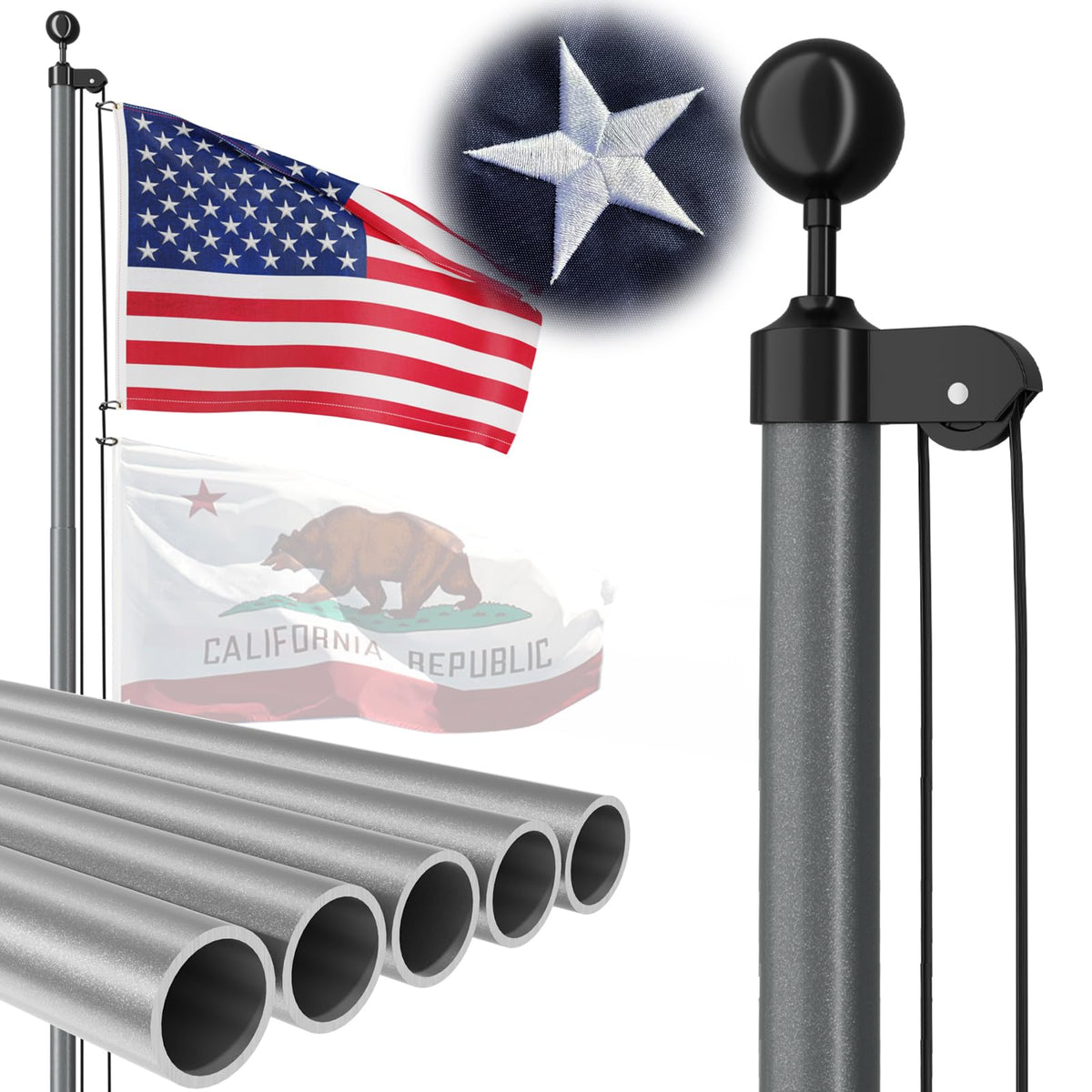 FFILY full 25 ft flag pole front view showing height and straightness benefit