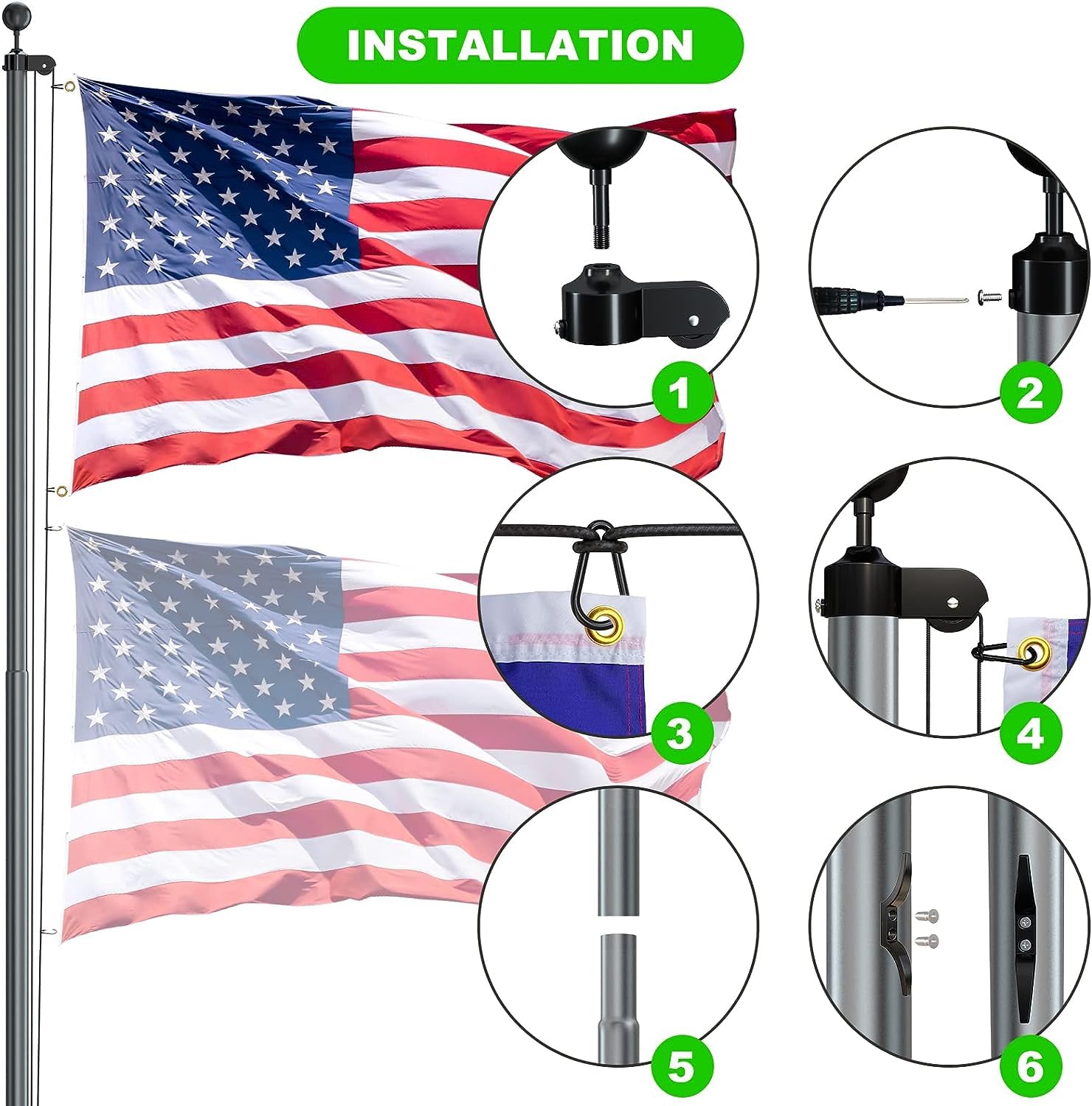FFILY flag pole installed in yard showing weather-resistance and curb appeal benefit