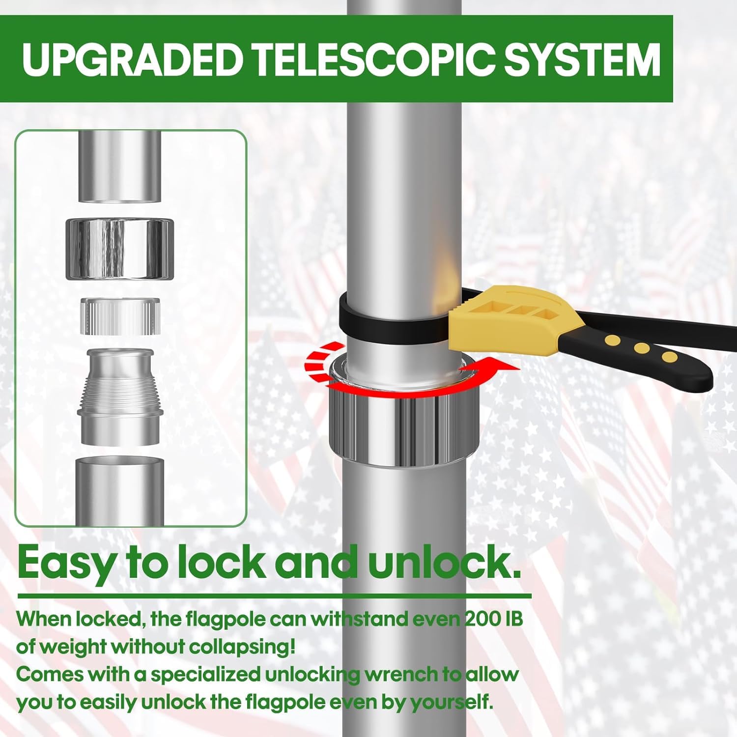 FFILY rotating flag clip detail preventing tangles and protecting flags benefit