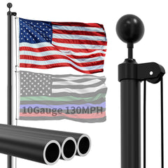 FFILY flag pole full height front view showing sturdy installation benefit