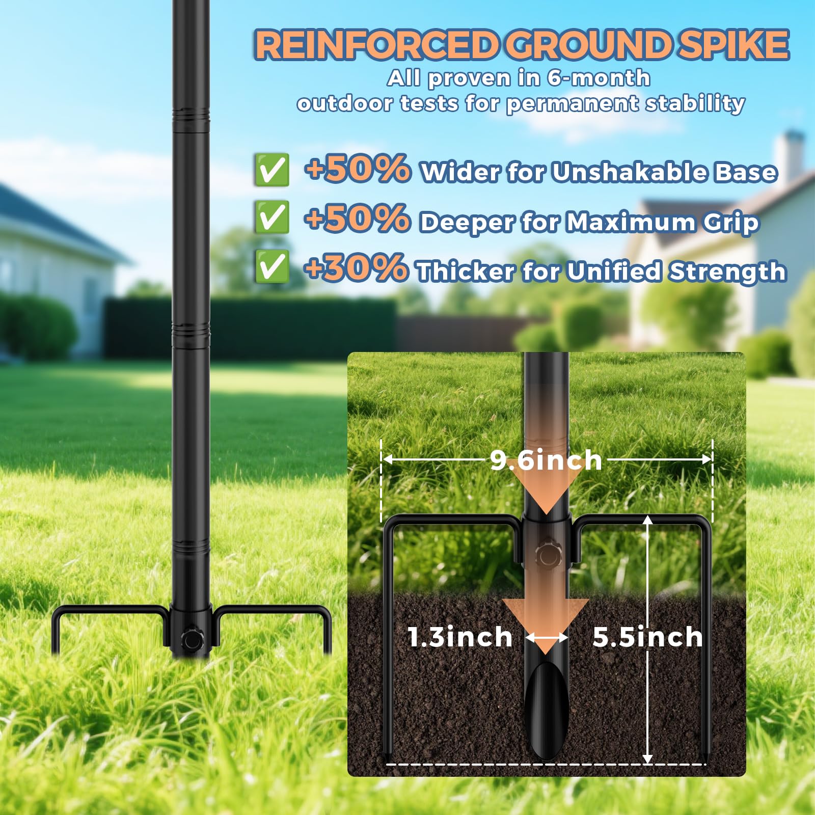 FFILY reinforced three-prong ground anchor showing wide base for stable hold