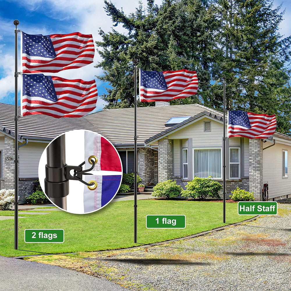 FFILY pole flying two flags in yard showing patriotic display benefit