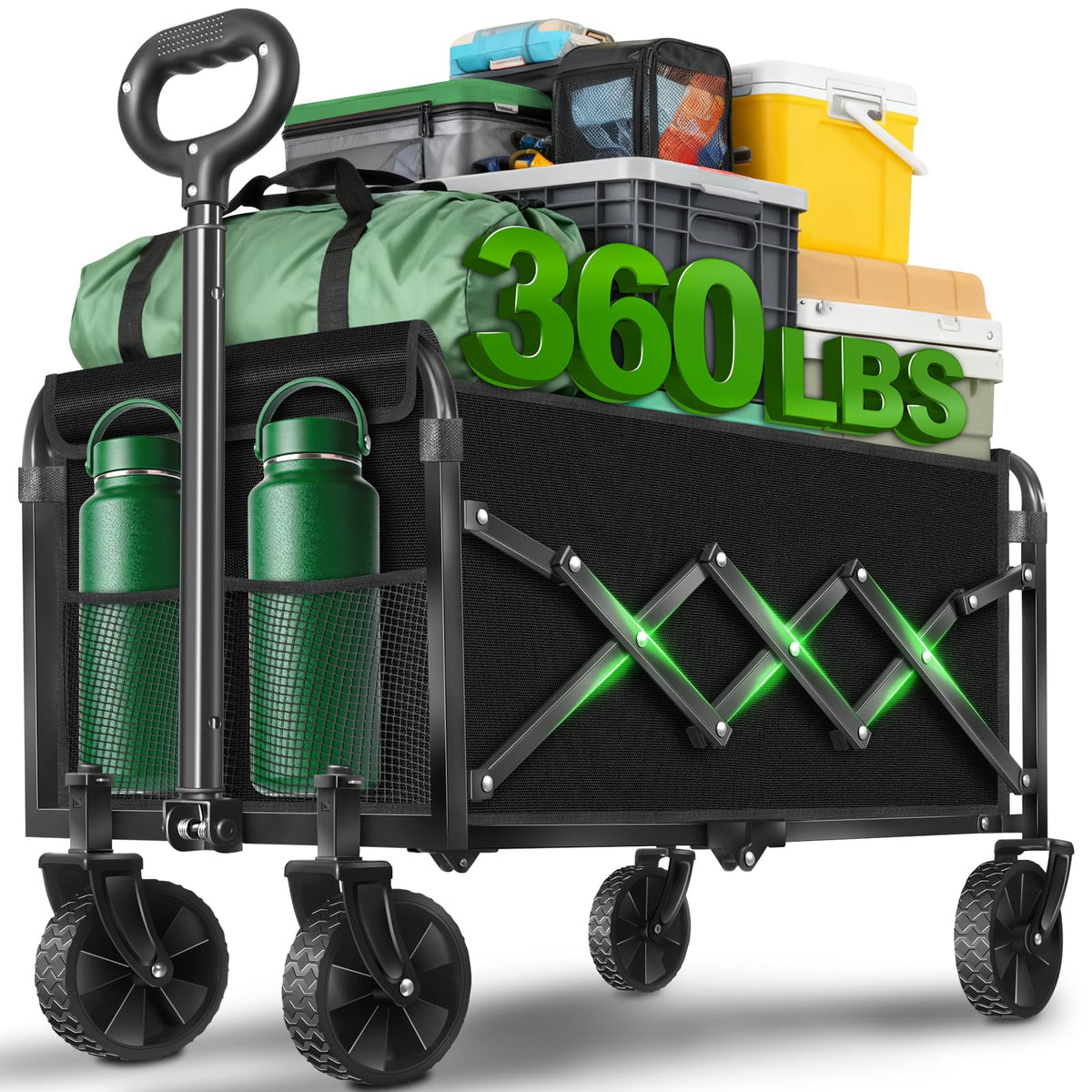 FFQ front view of collapsible wagon showing capacity and easy access