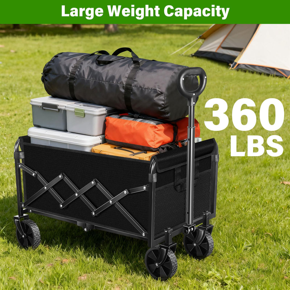 FFQ wagon next to backpack showing size and portability benefit