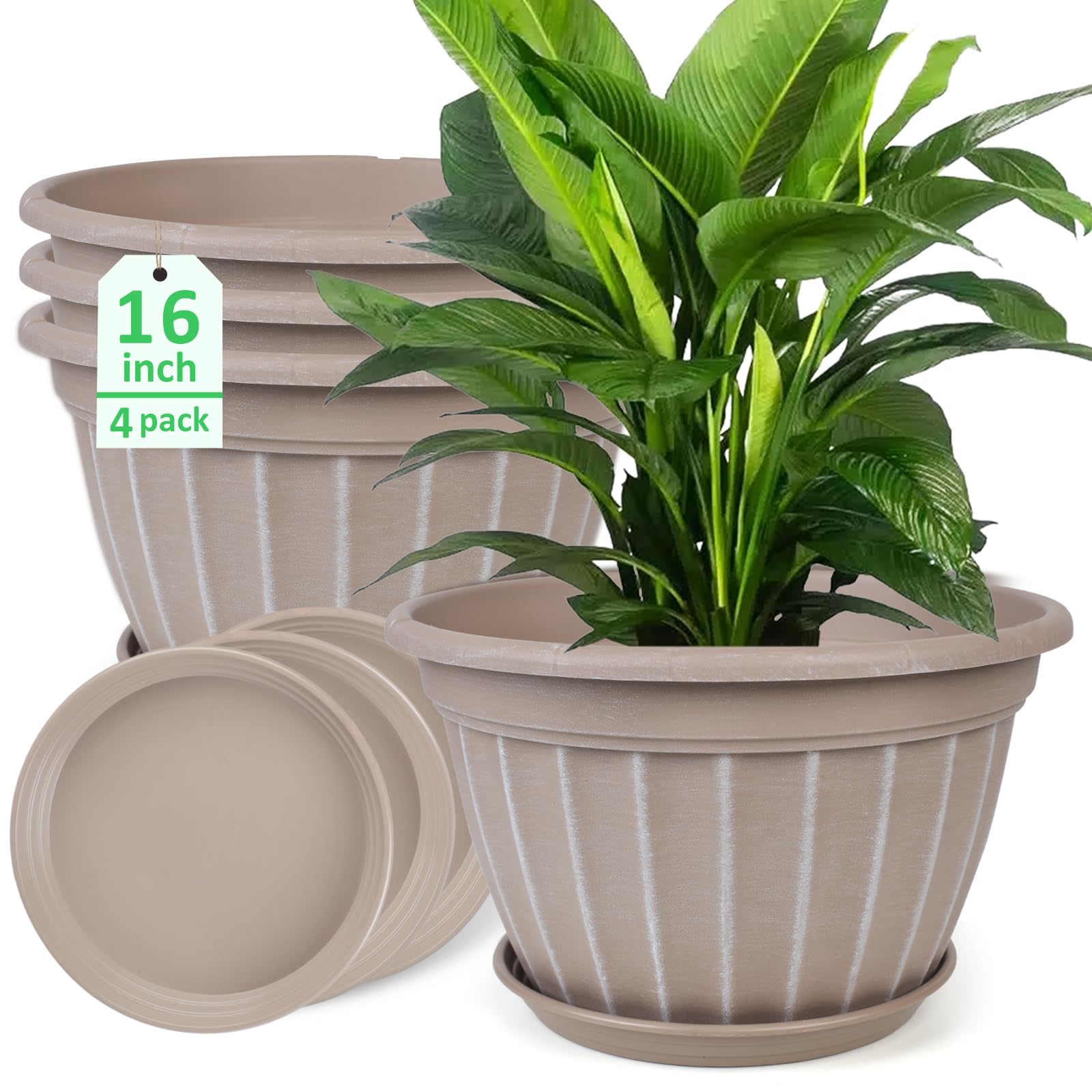 FGstyle front view of four 16-inch striped planters showing coordinated set and curb appeal