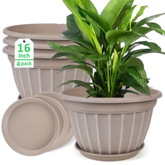 FGstyle front view of four 16-inch striped planters showing coordinated set and curb appeal