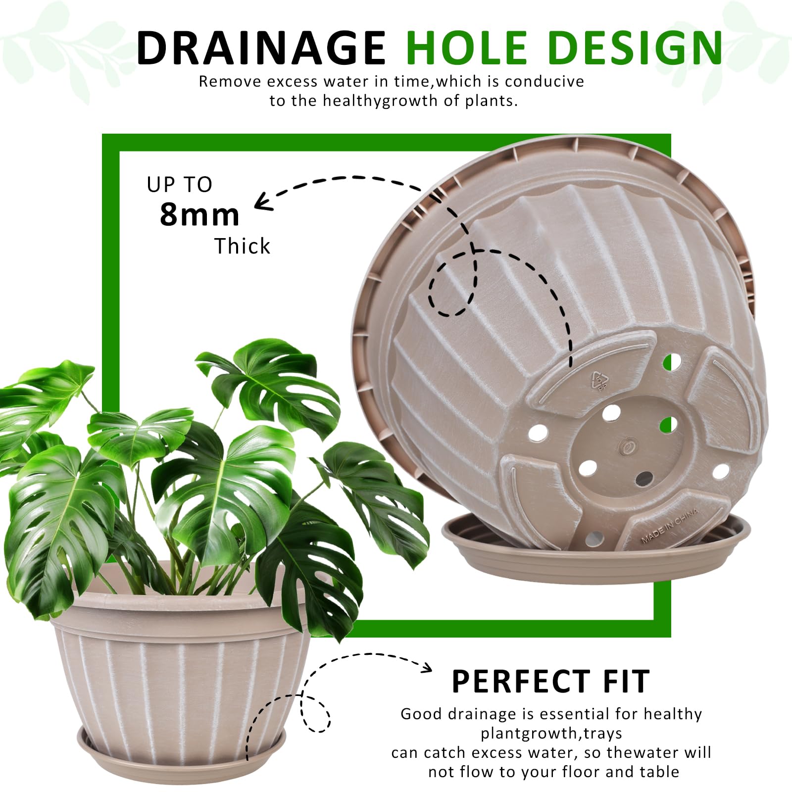 FGstyle top view showing drainage holes and saucer for healthy roots and clean floors