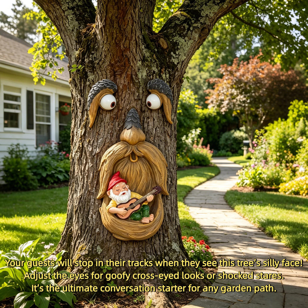 FHNQRQN gnome in garden setting adding whimsy and focal interest to landscape