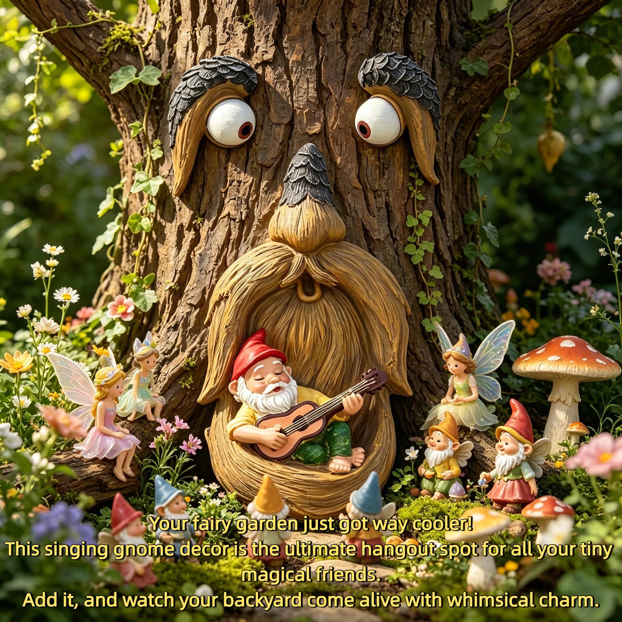 FHNQRQN gnome placed by a fairy door enhancing miniature scene storytelling