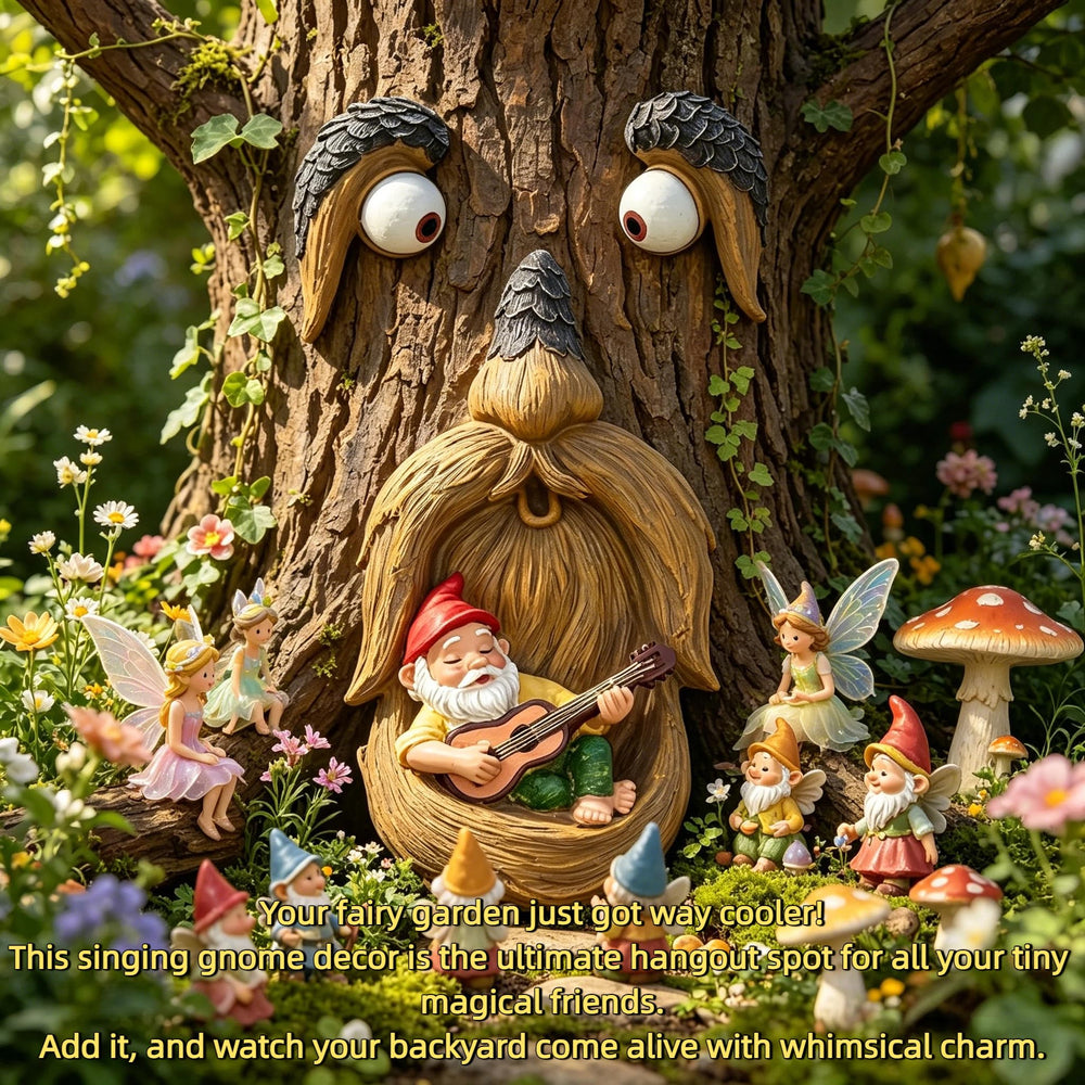 FHNQRQN gnome placed by a fairy door enhancing miniature scene storytelling