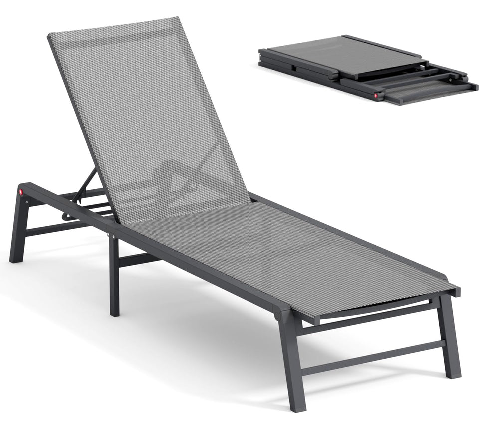 FHVIT chaise front view showing grey frame and modern outdoor appeal
