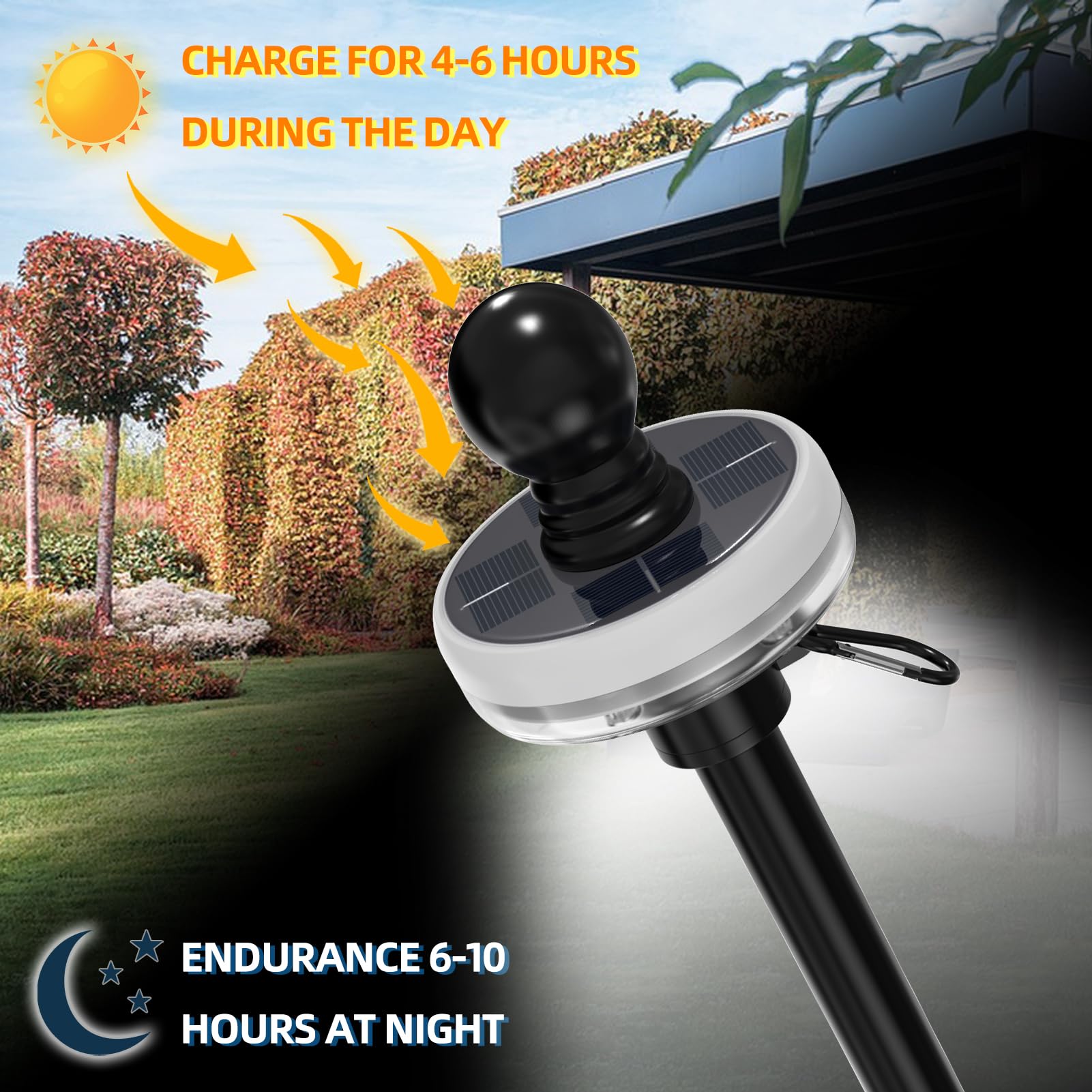 FIASON solar light atop pole showing night illumination without wiring