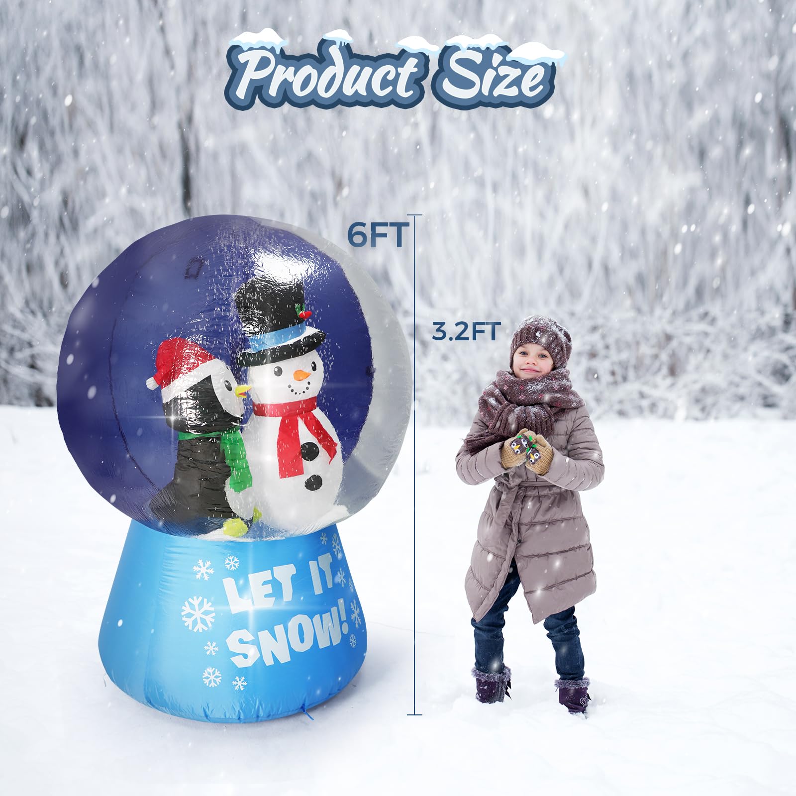 Fiaygro snow globe close-up of snowman and penguin figures, joyful detail