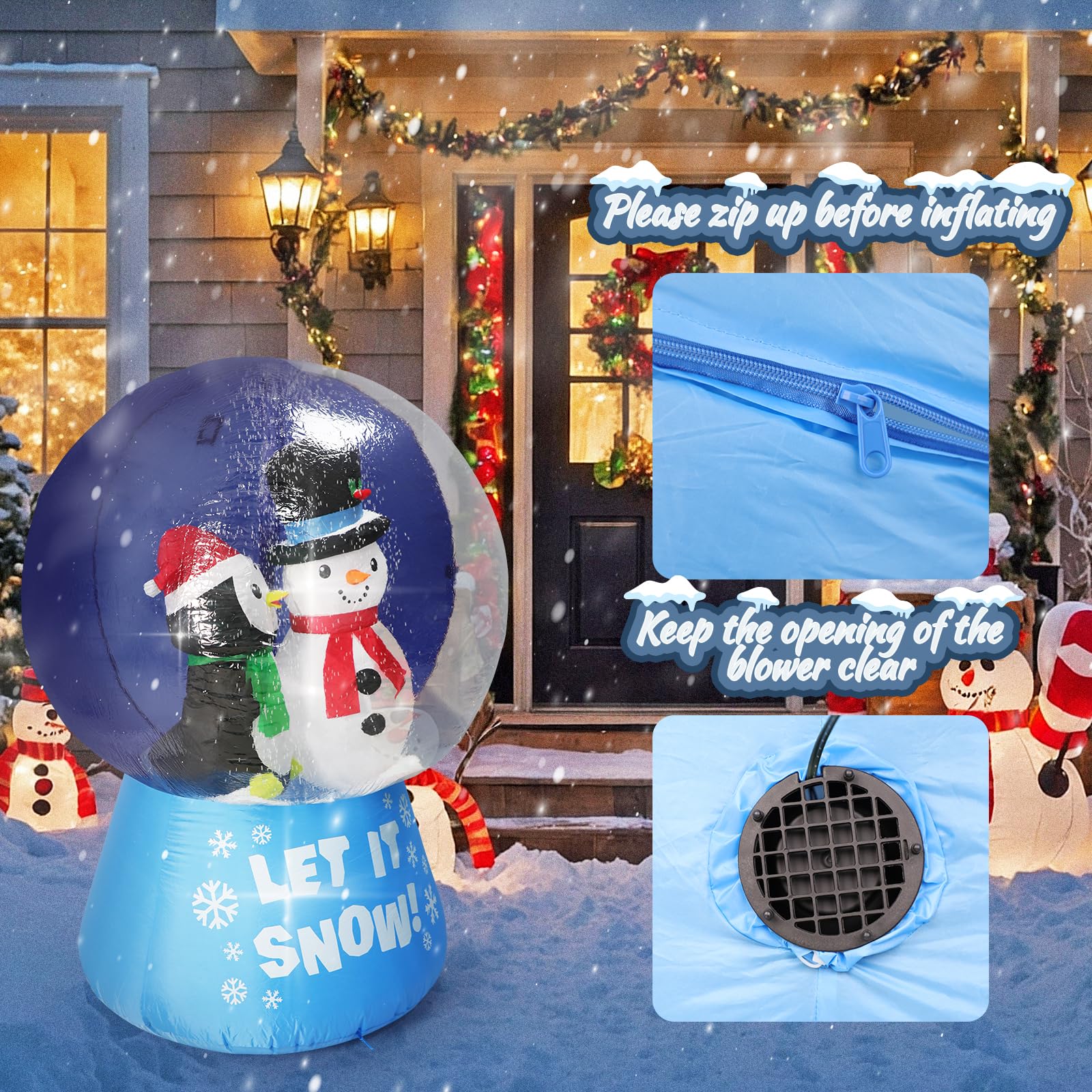 Fiaygro snow globe blower and airflow system for continuous snowfall effect
