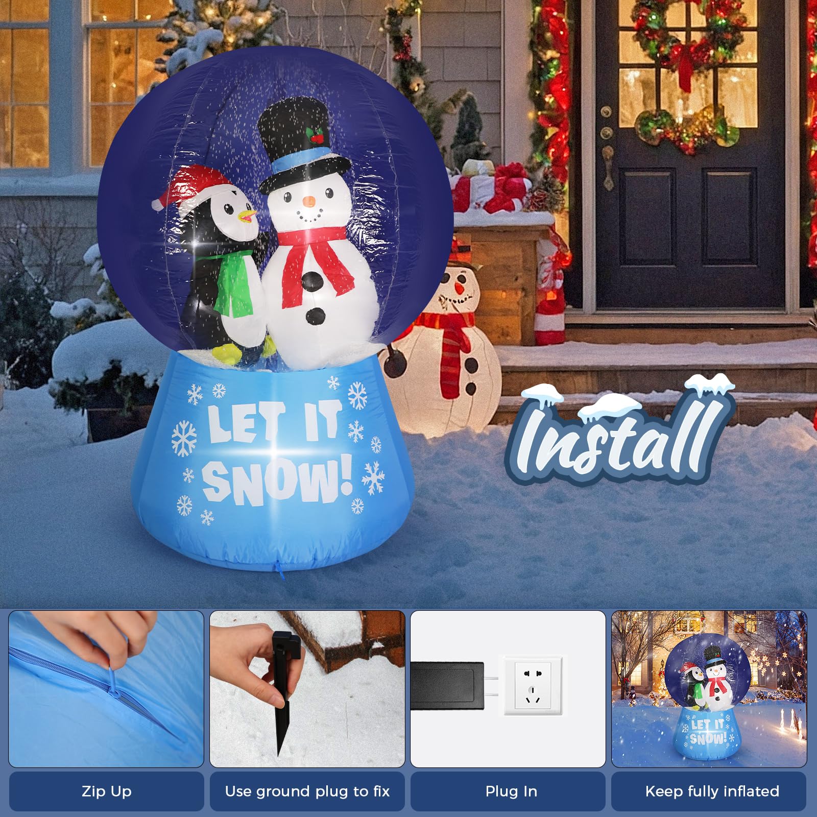 Fiaygro snow globe on lawn as holiday centerpiece creating curb appeal