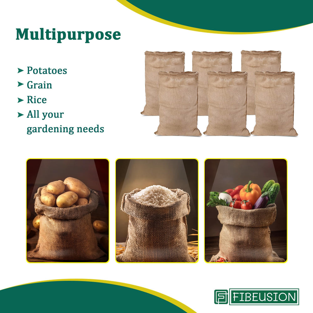 FIBEUSION folded and stacked five sacks showing reusable convenience