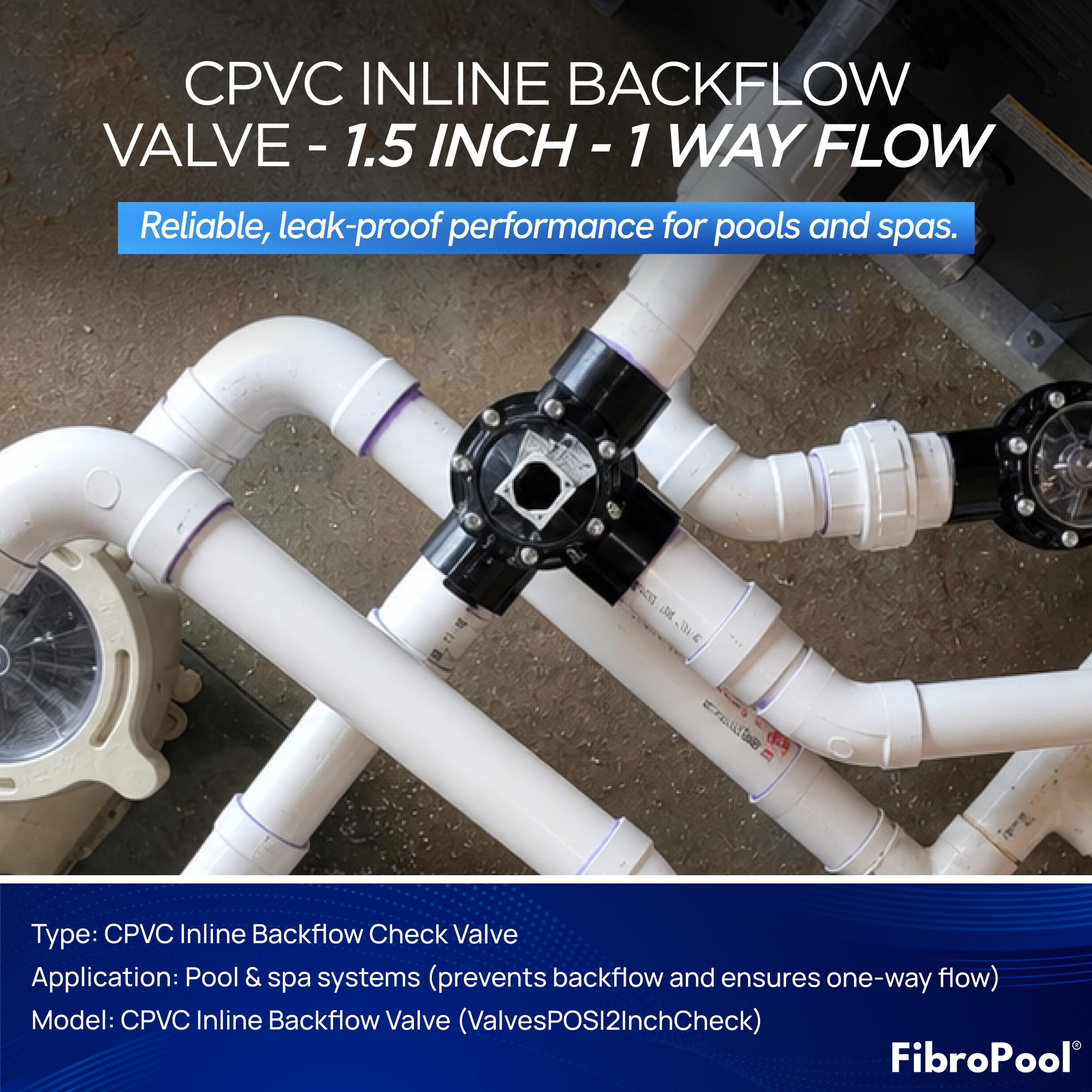 FibroPool valve in pool equipment bay illustrating durable component for long life