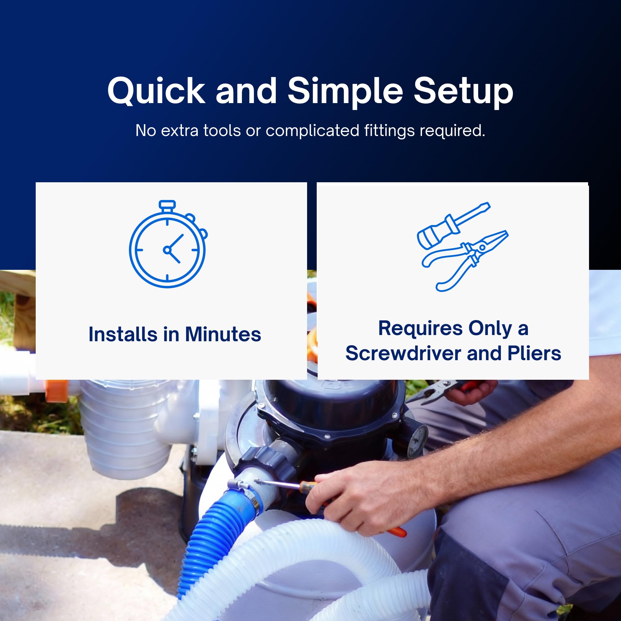 FibroPool clamp being tightened showing quick-install benefit and secure sealing