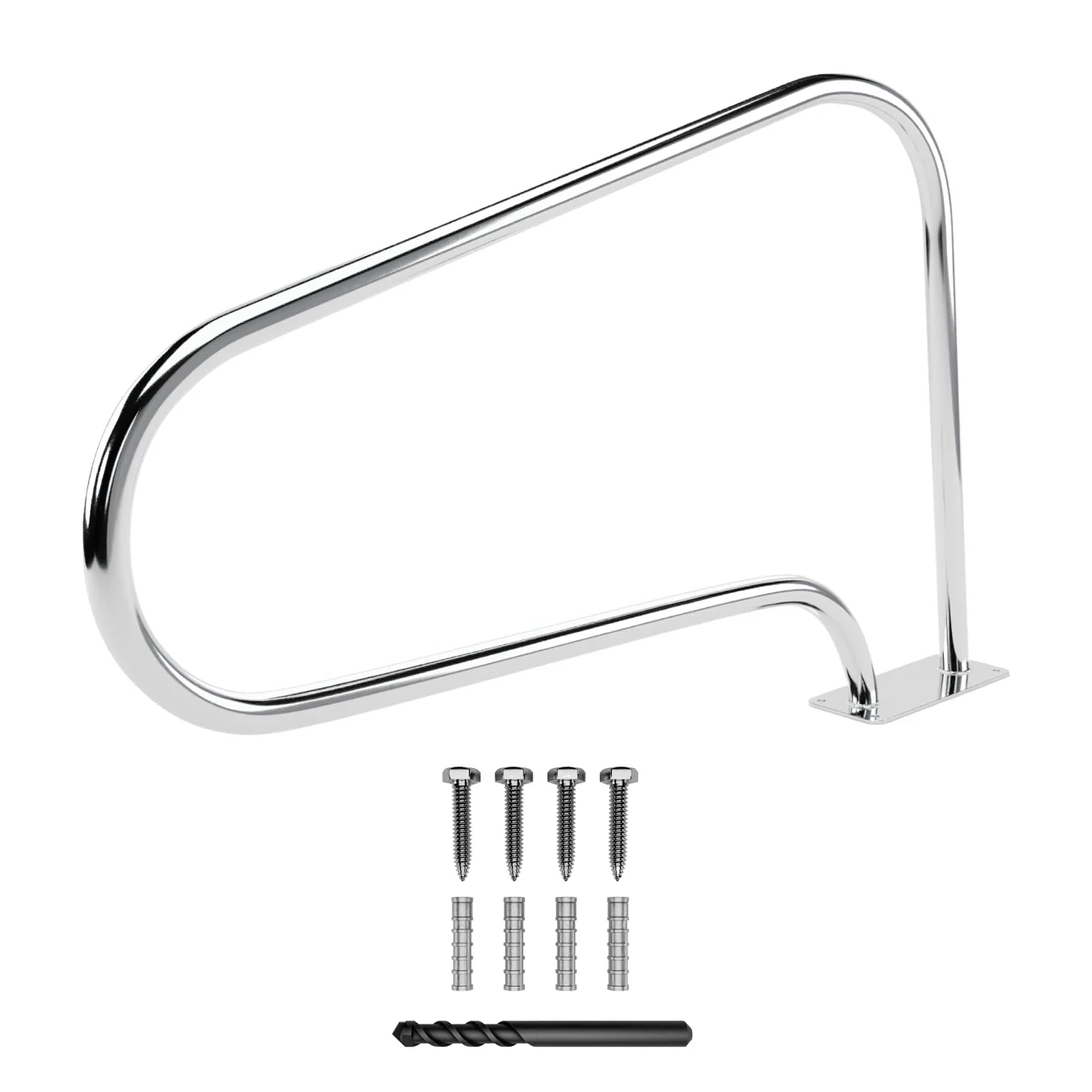FibroPool front view of large stainless steel handrail showing rustproof benefit