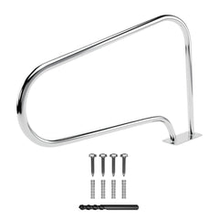 FibroPool front view of large stainless steel handrail showing rustproof benefit