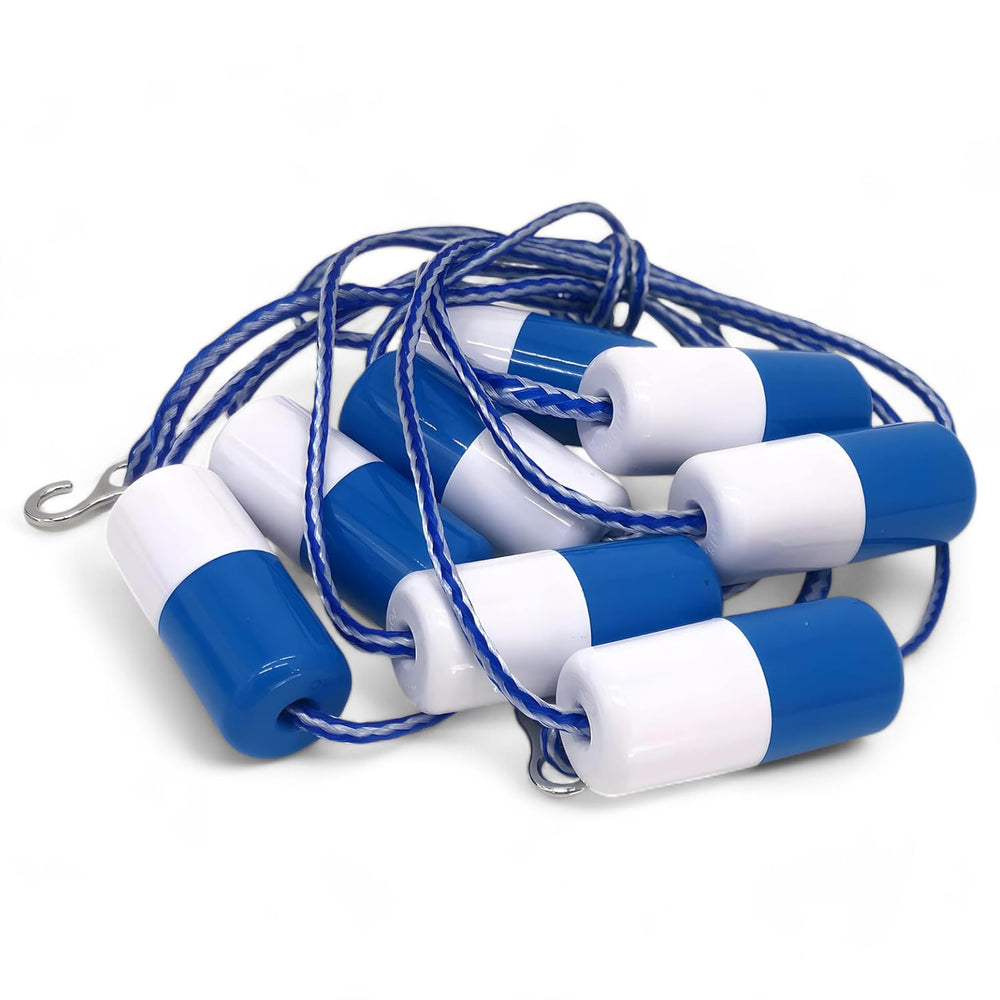 FibroPool front view of 20 ft rope with buoys showing clear boundary benefit