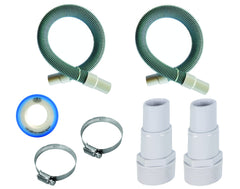 FibroPool front view of two-pack filter hose kit showing contents and benefit of ready replacement