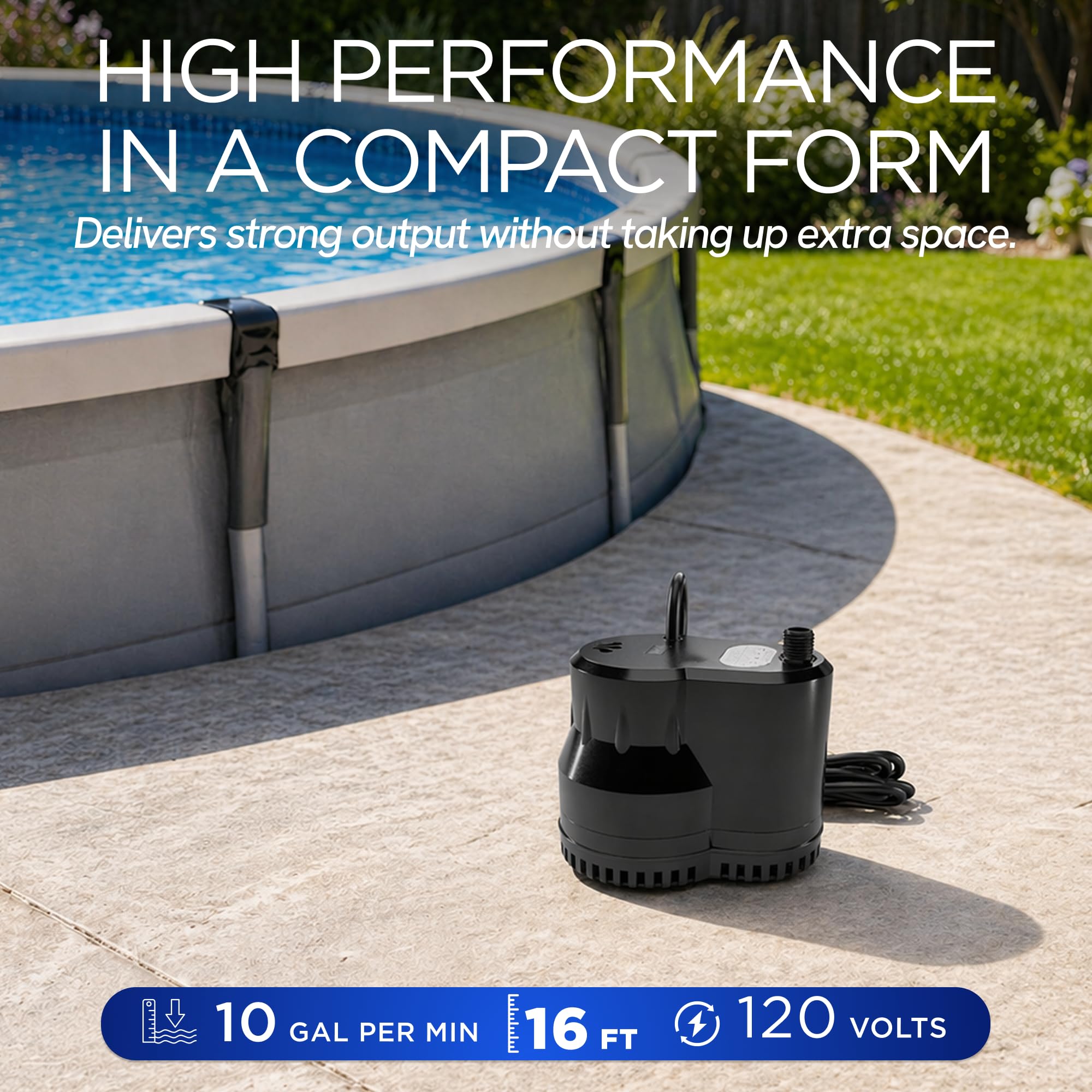 FibroPool included 16 ft hose and accessories ready for immediate drainage benefit