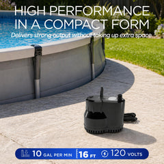FibroPool included 16 ft hose and accessories ready for immediate drainage benefit