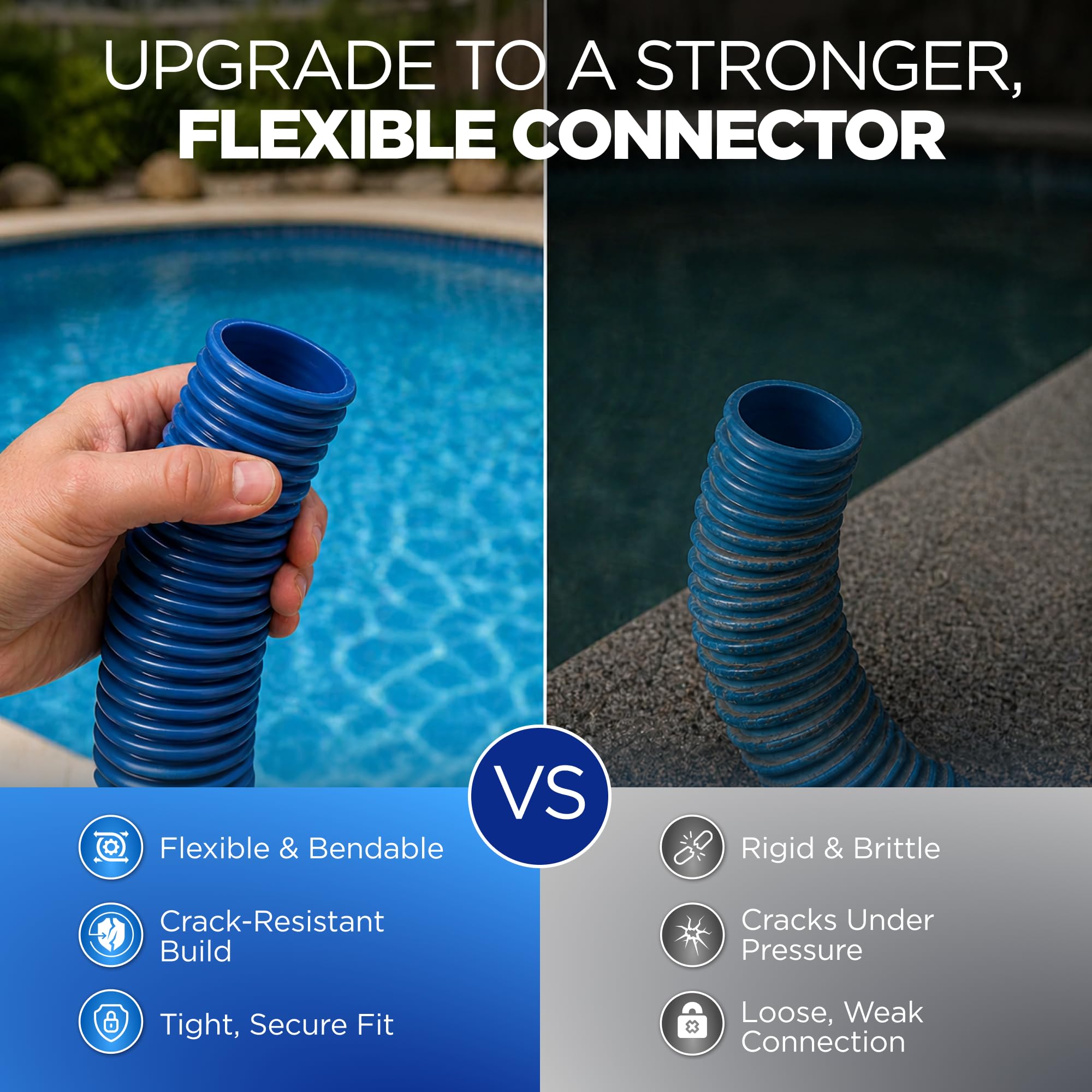 FibroPool two 3ft hoses side-by-side showing length and easy swap fit for above-ground systems
