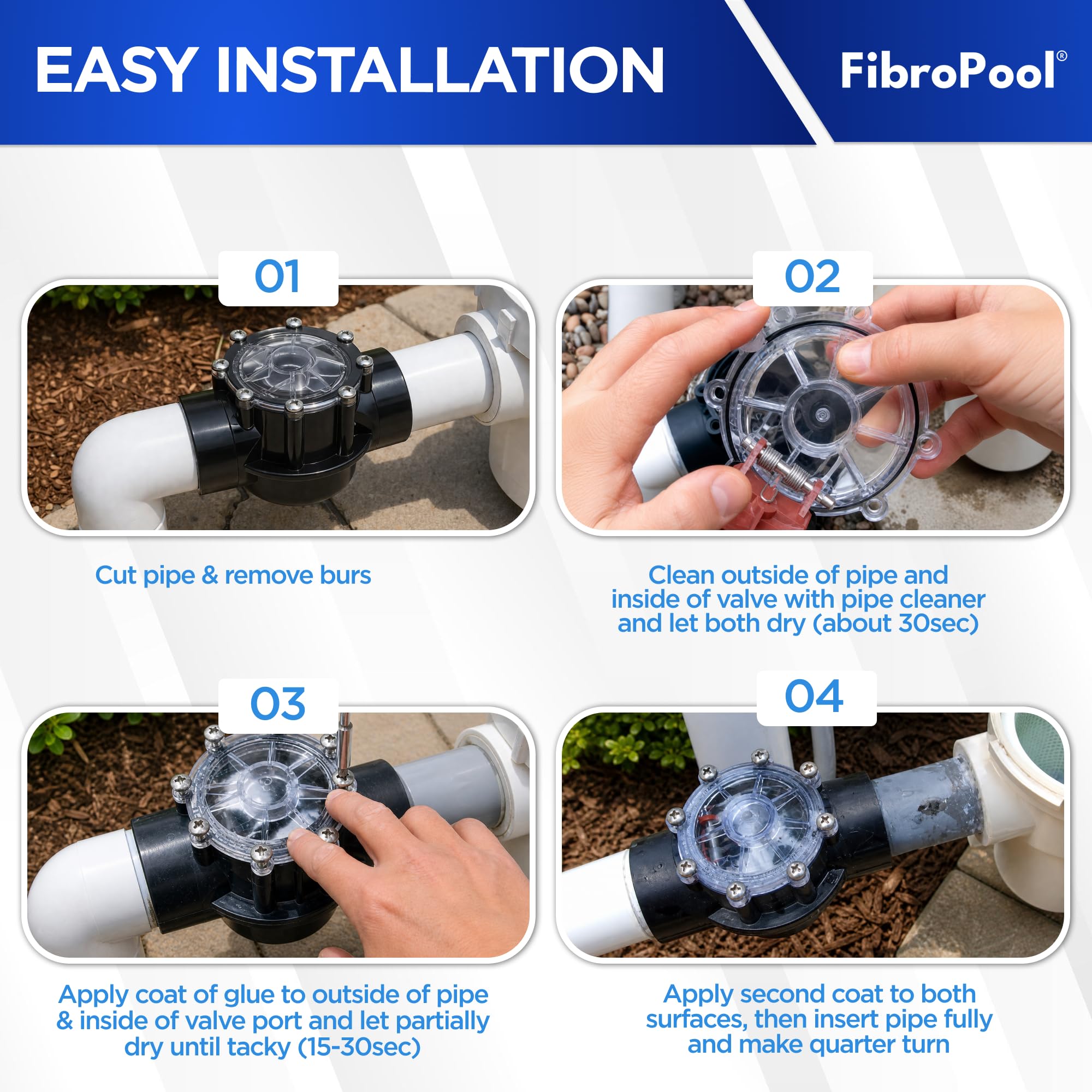 FibroPool valve installed in heater bypass showing protected equipment routing