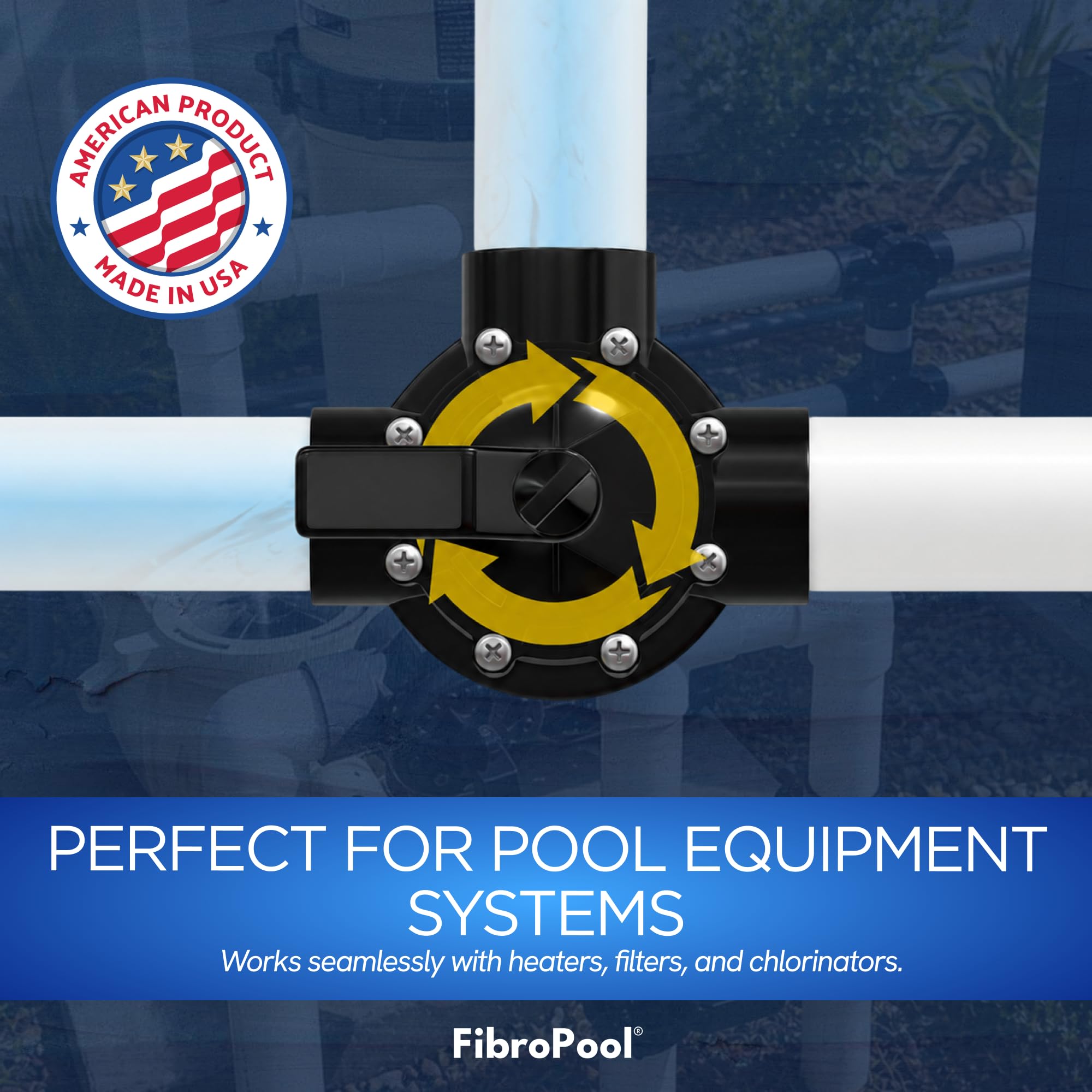 FibroPool in pool equipment panel highlighting reliable manifold and system control