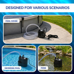 FibroPool placed on a pool cover pumping water away to prevent pooling damage