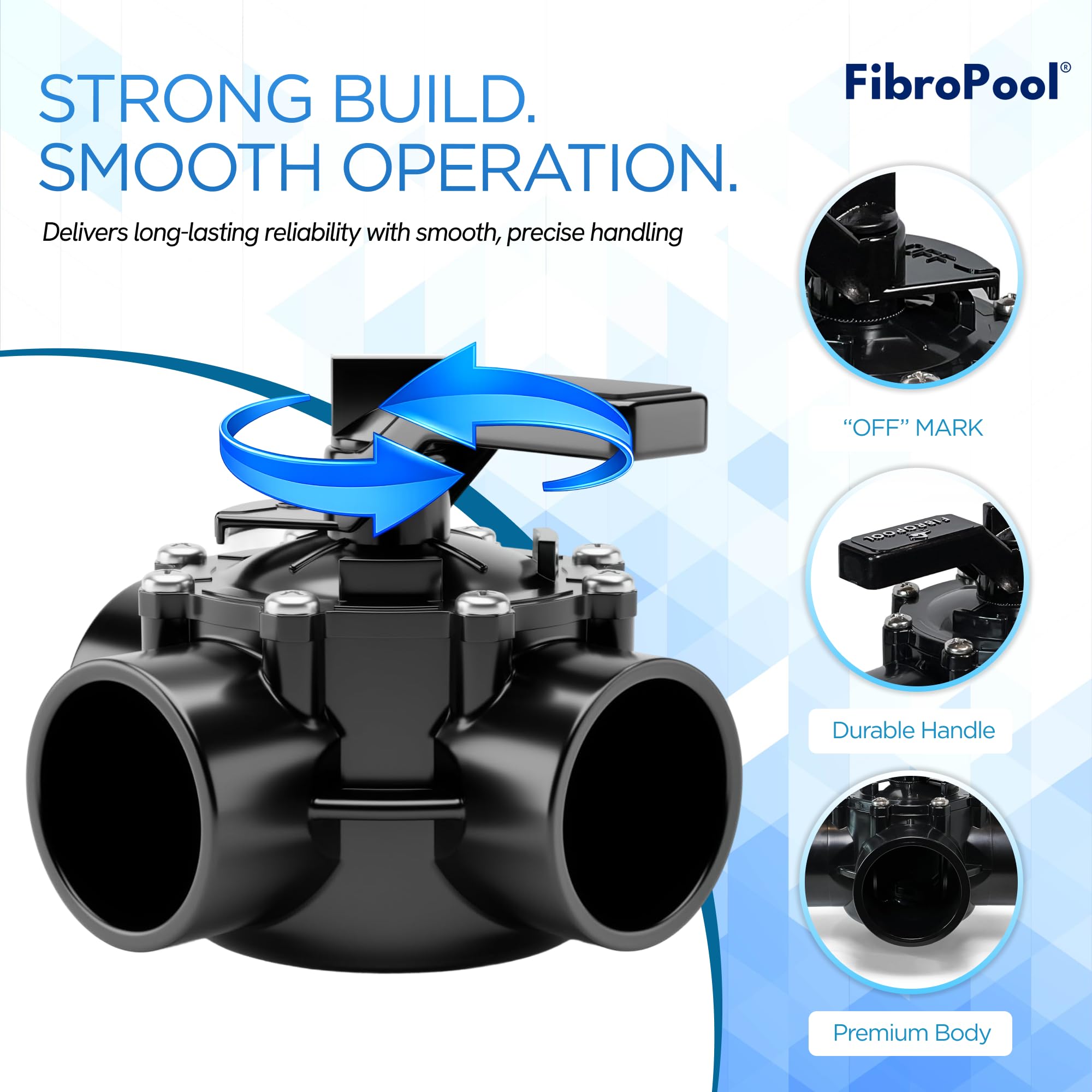 FibroPool size comparison beside 1.5-inch PVC pipe illustrating compact scale