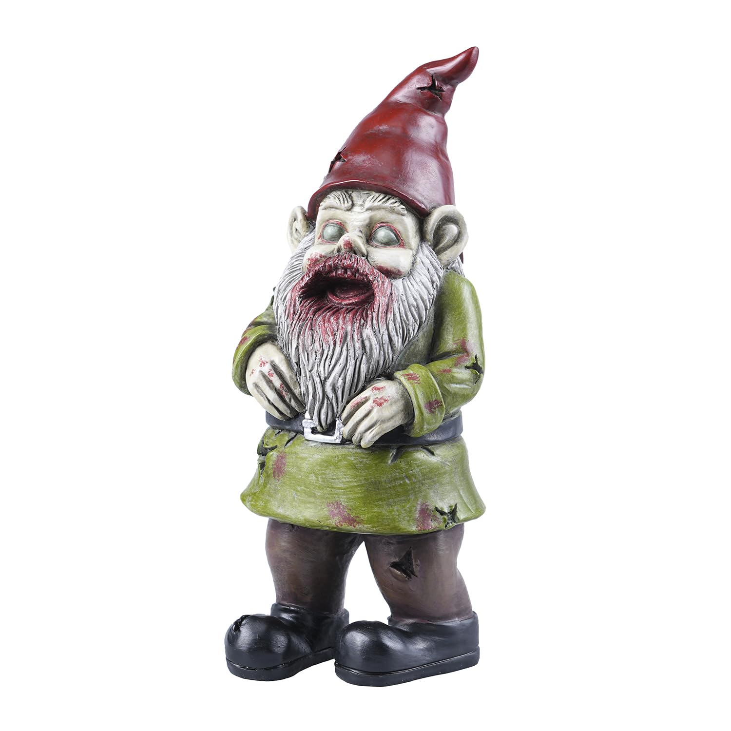 FICITI gnome placed in a garden setting adding eerie seasonal charm