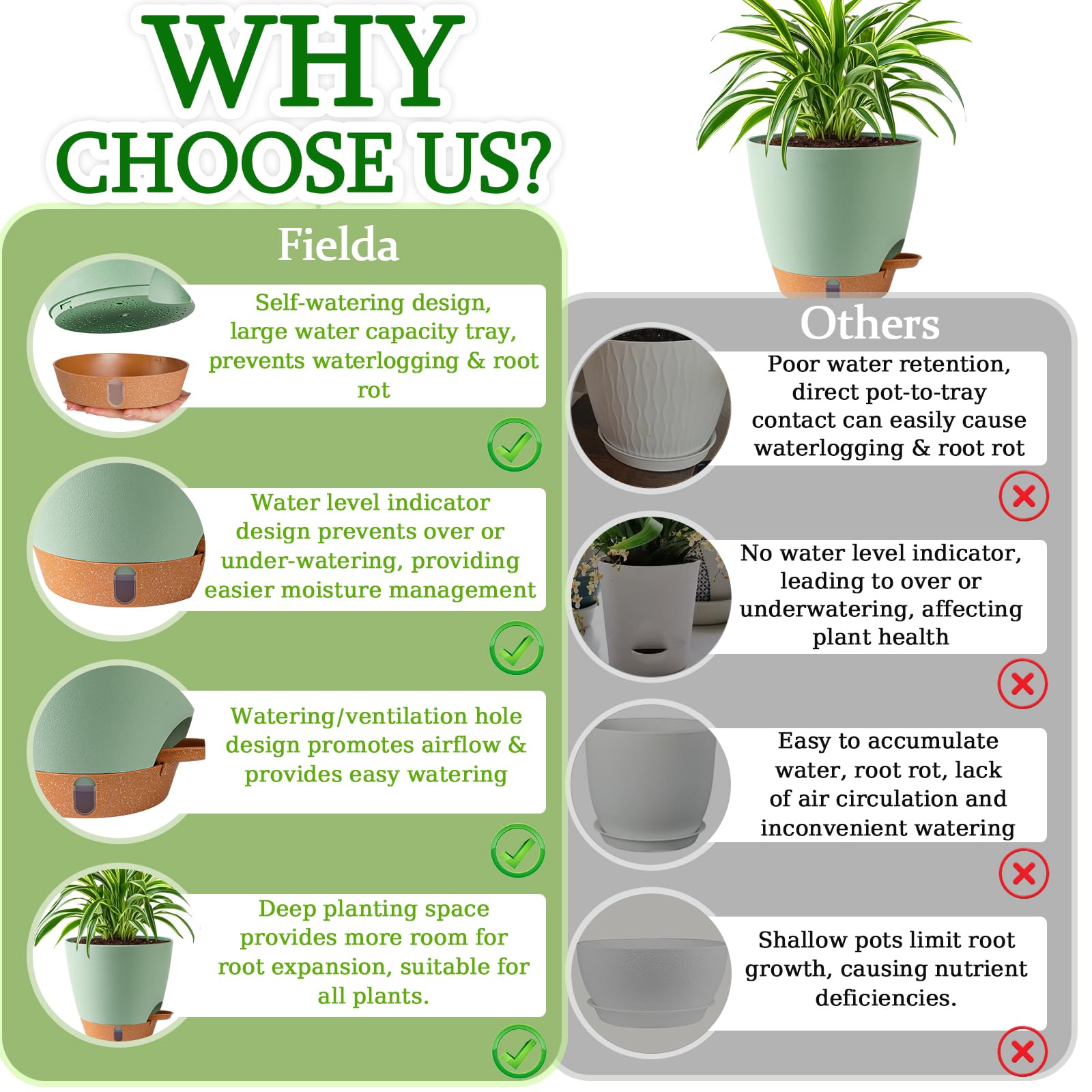 Fielda planters with foliage in a living room showing attractive indoor styling benefit