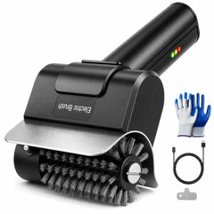 Fieldoria electric grill brush front view showing ergonomic grip and compact design benefit