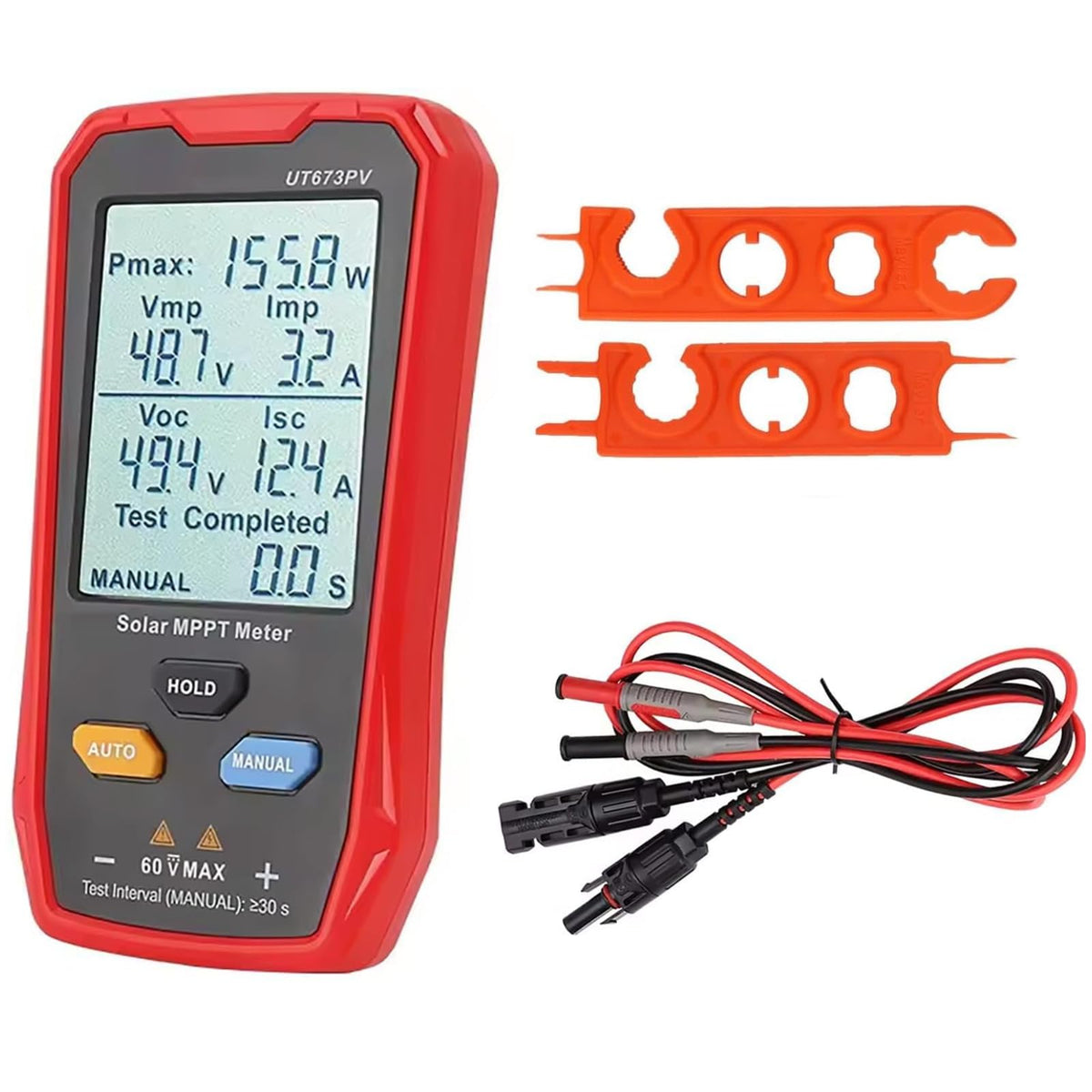 Fienzio UT673PV front display showing MPPT readings and benefits: fast diagnostics