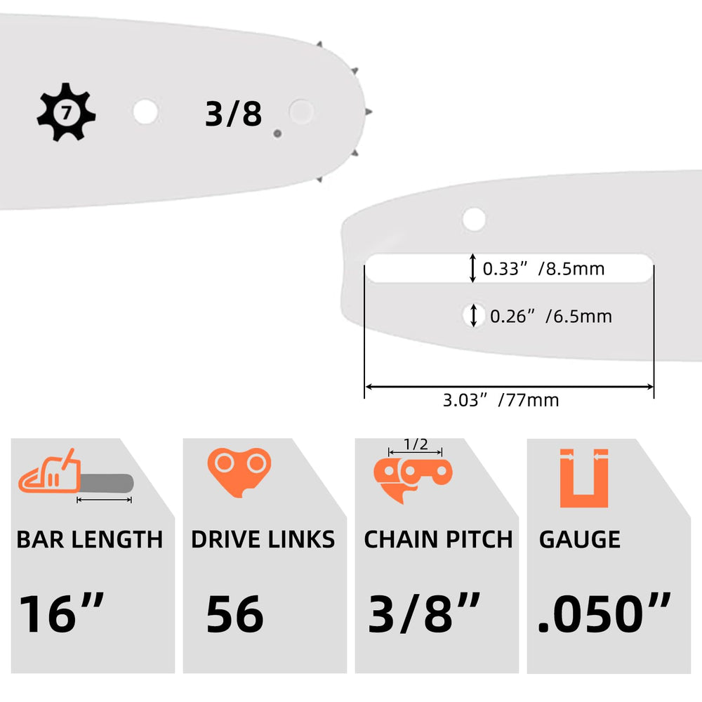 Fifchall close-up of 16-inch bar nose and rails, clear fitment markings for correct alignment